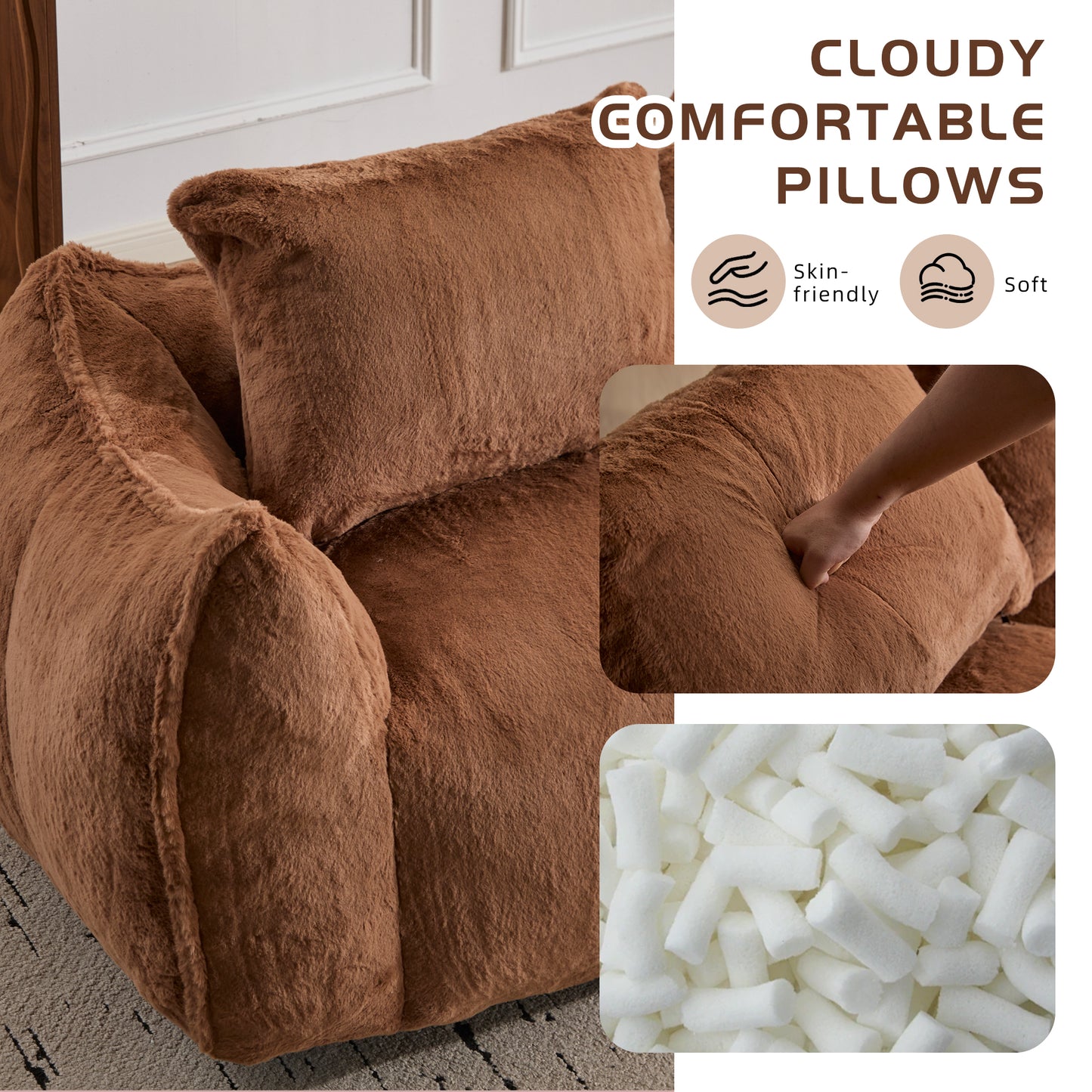 Giant Bean Bag Couch for Adults - Ultra Soft Loveseat Sofa, Brown