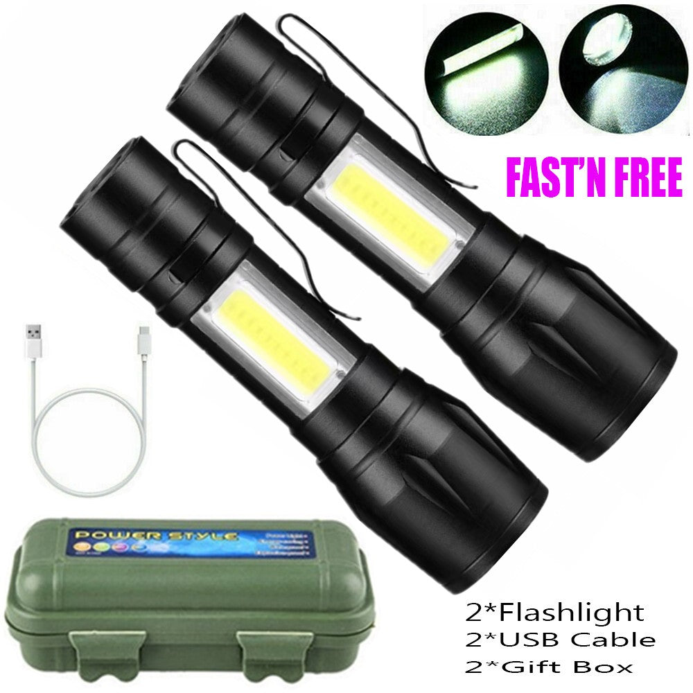 Rechargeable LED Flashlight 2-Pack, Compact Outdoor Torch for Camping & Hiking