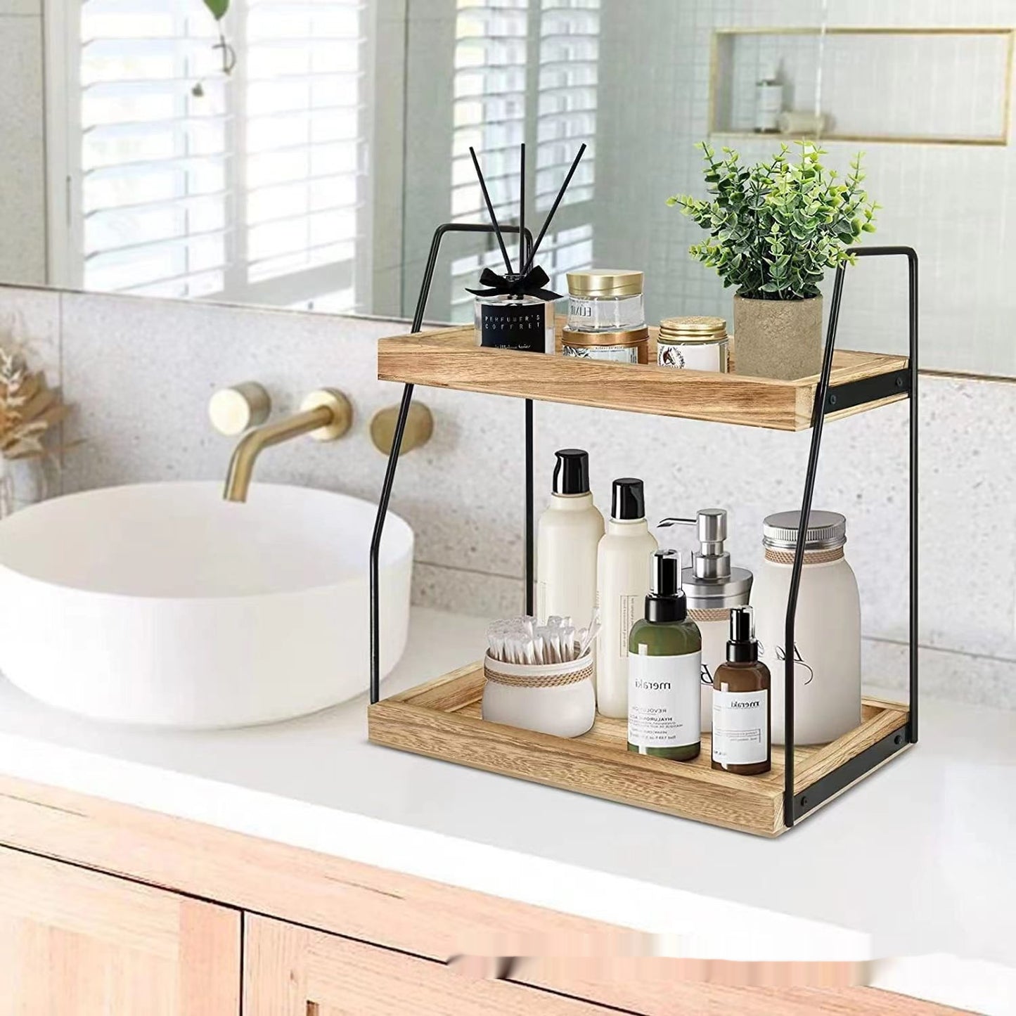 Wooden Kitchen Spice Rack Storage Organizer Double Layer Multi-Purpose