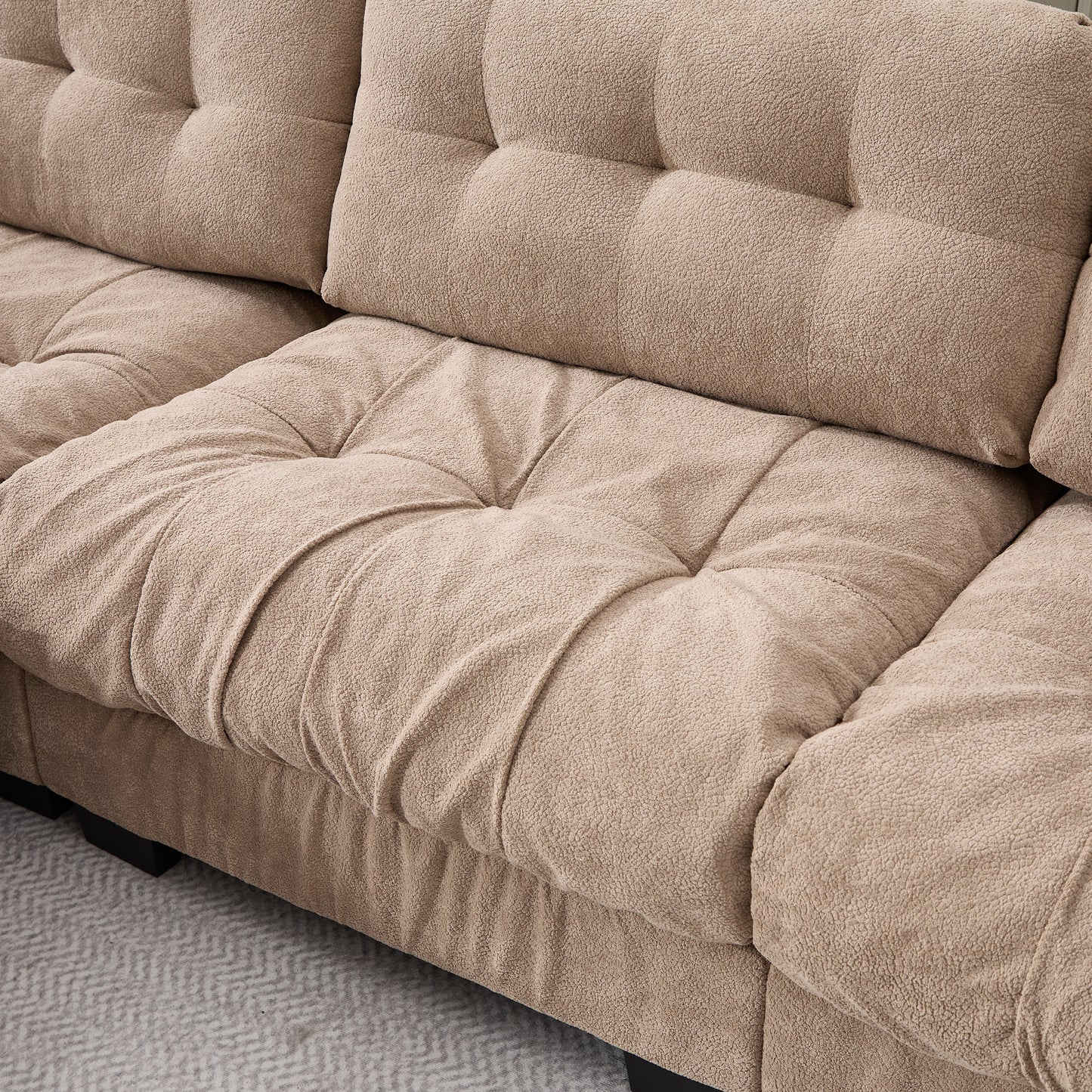 Modular Sectional Sofa with Movable Ottoman - Light Brown