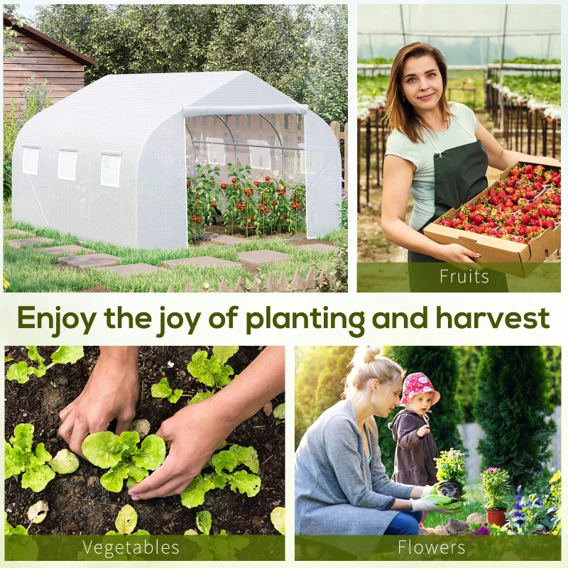 Outdoor Walk-In Greenhouse Tunnel with Roll-Up Windows and Heavy Duty Steel Frame