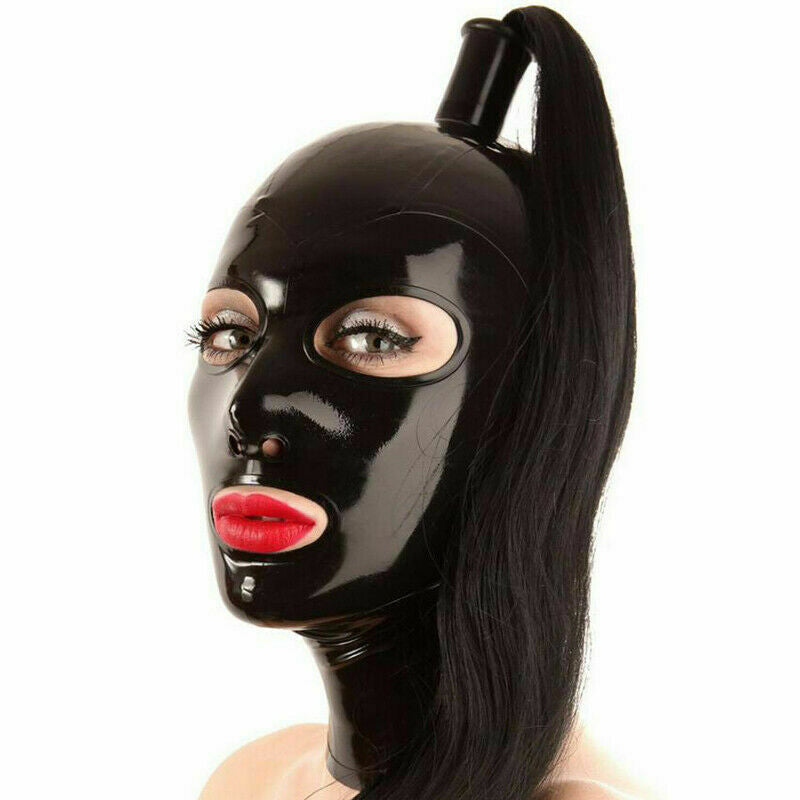Latex Head Cover Role-Playing Mask with Zipper - Blue, Size M