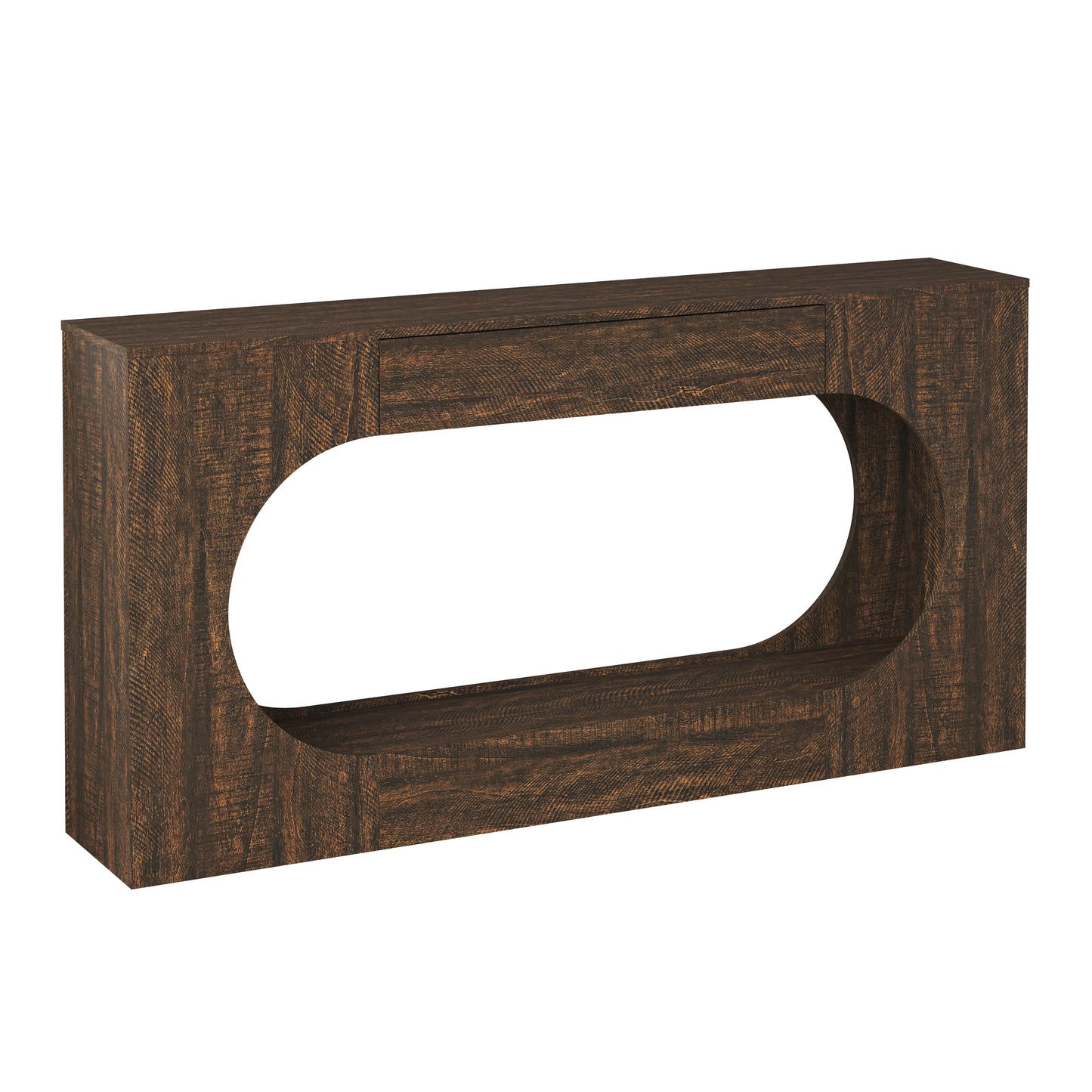Narrow Walnut Wood Grain Console Table with Drawer - 63"