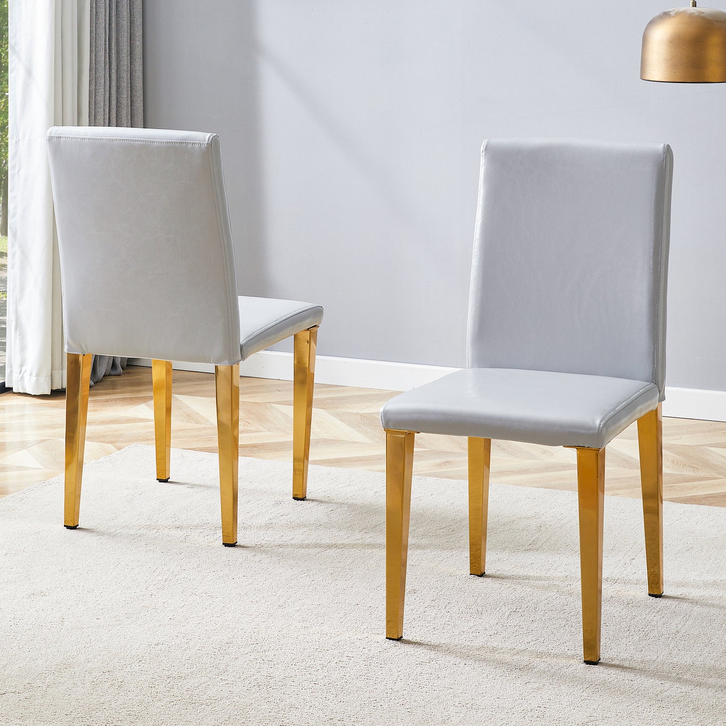 Set Of 2 Light Gray PU Dining Chairs,35.4in High, 18.5in Ergonomic