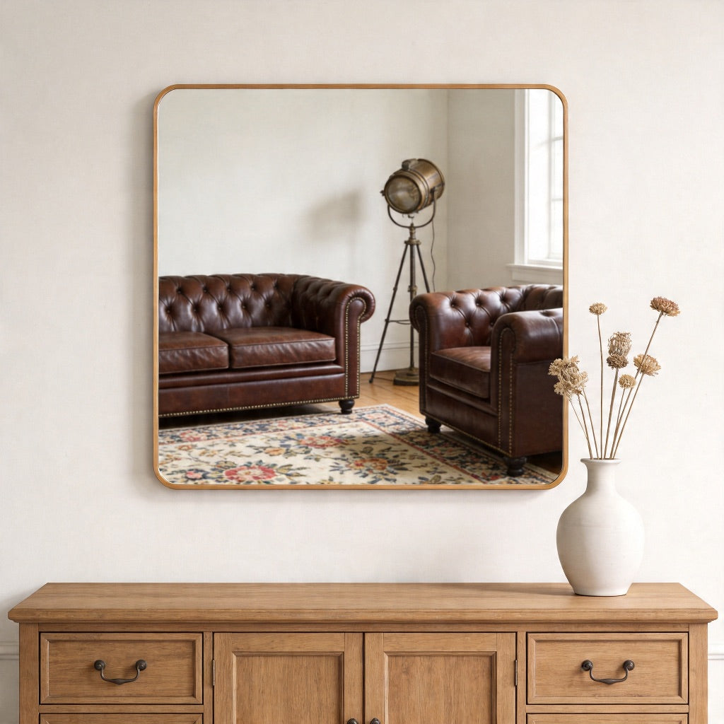 36" x 36" Gold Metal Framed Square Bathroom Mirror