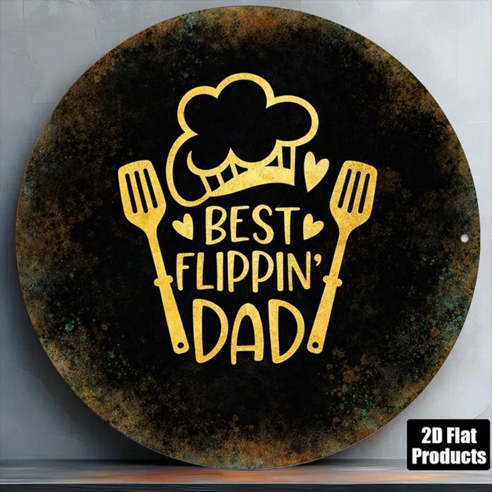 Best Flippin' Dad Retro Metal Sign - 8x8 Inch Kitchen Decor