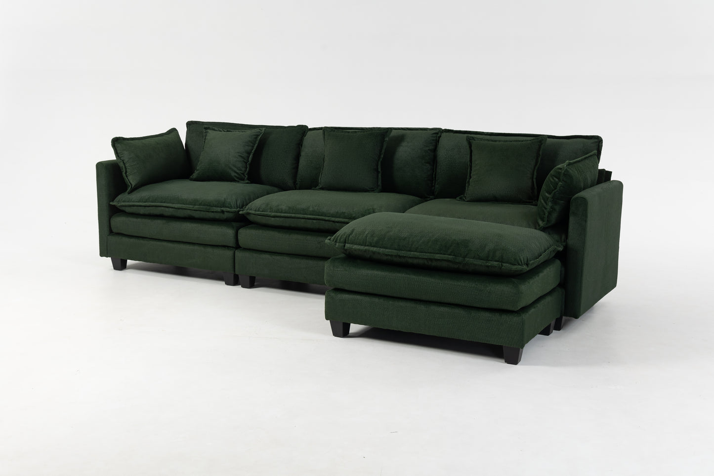 Modern 3-Seat Sectional Sofa with Ottoman - Antique Green