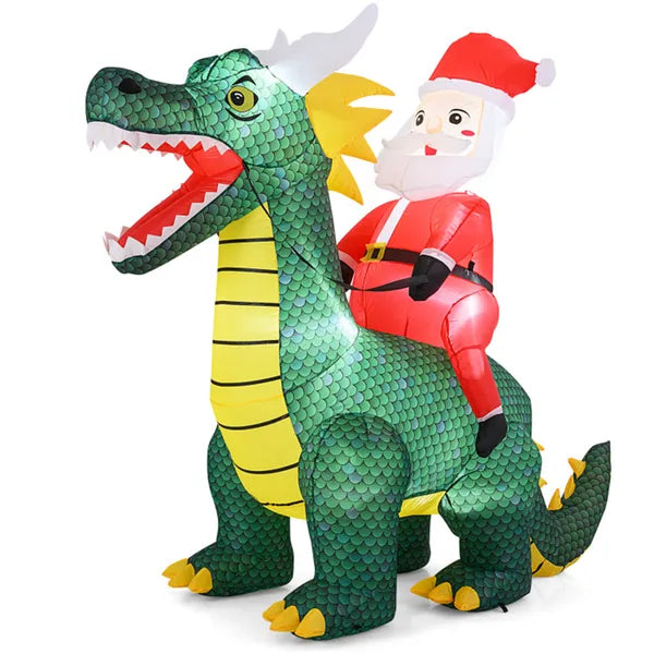 6.7ft Inflatable Santa Riding Dinosaur with LED Lights - Outdoor Christmas Decor