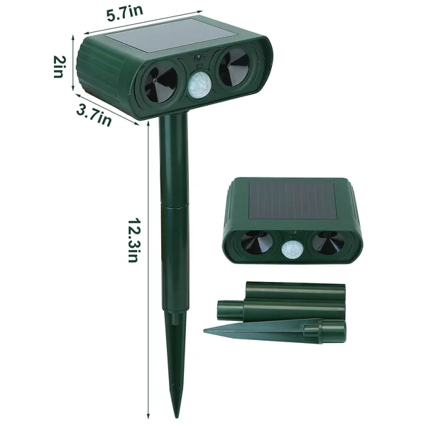 Solar Ultrasonic Animal Repeller for Garden Pest Control - 2 Pack