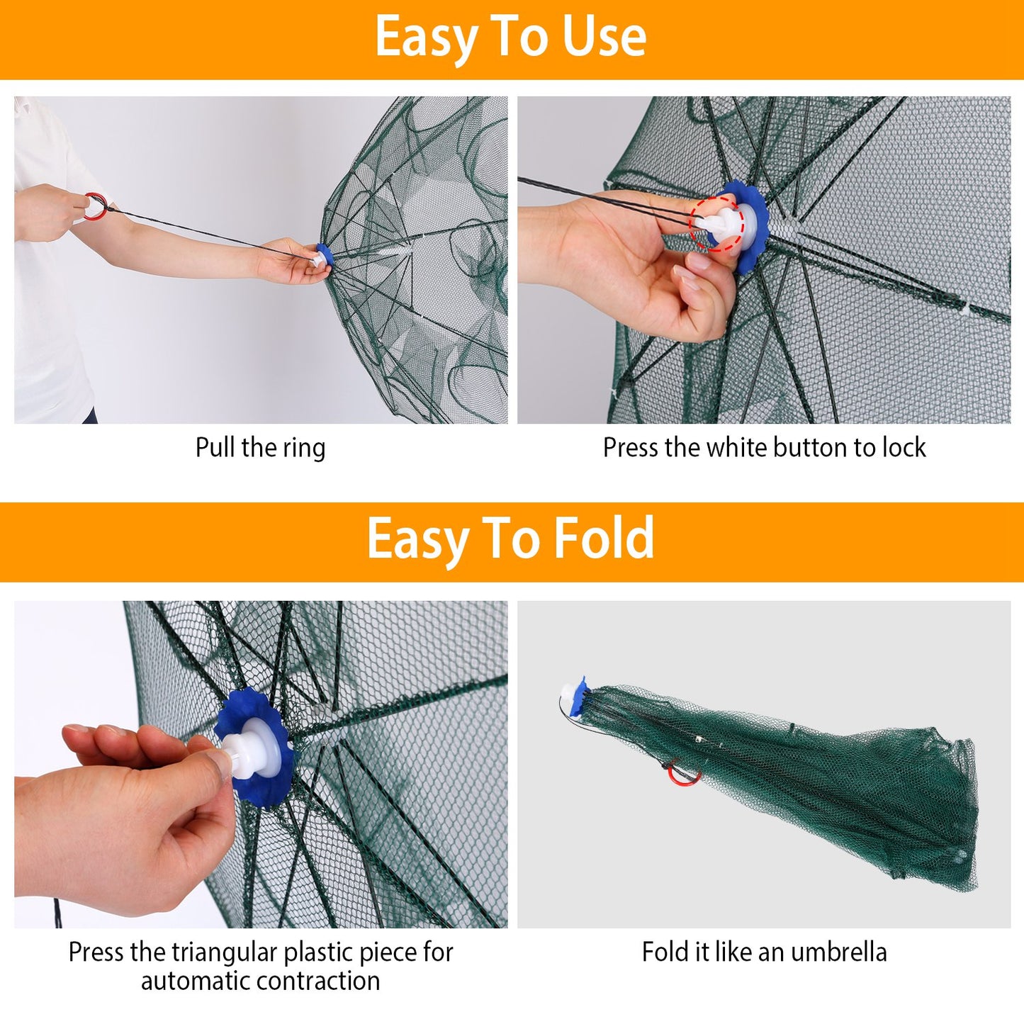 Foldable Fishing Bait Trap - Durable Mesh Crab & Shrimp Net - Green