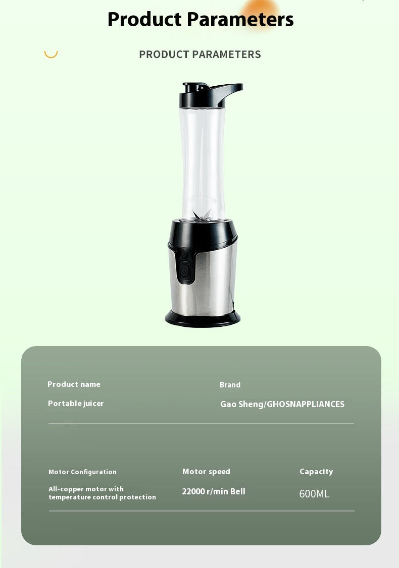 Portable Juicer Blender 600ml Travel Cup with Grinding Function