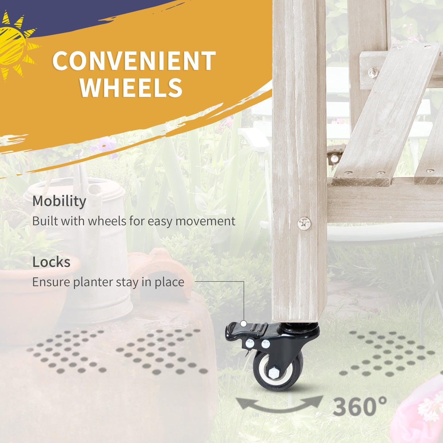 Raised Garden Bed Planter with 8 Compartments, Storage Shelf & Lockable Wheels