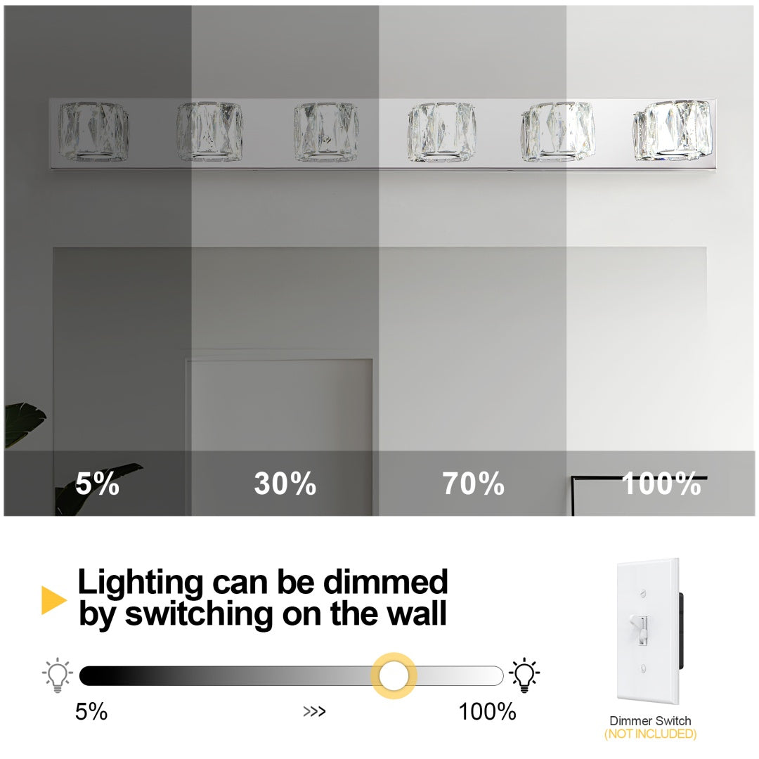 Modern Crystal 6-Light LED Wall Sconce - Chrome Vanity Light