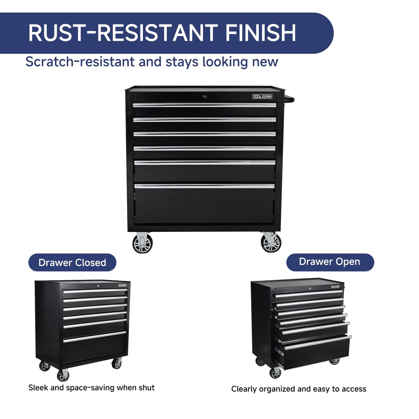 36-Inch 8-Drawer Tool Storage Cabinet with Lock and Wheels, Blue Steel