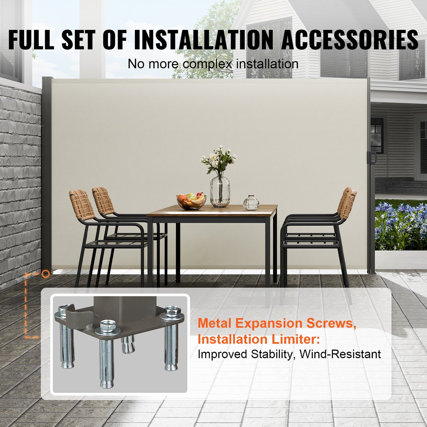 Retractable Outdoor Privacy Screen 71x138 Inches Water-Resistant Patio Shade Beige