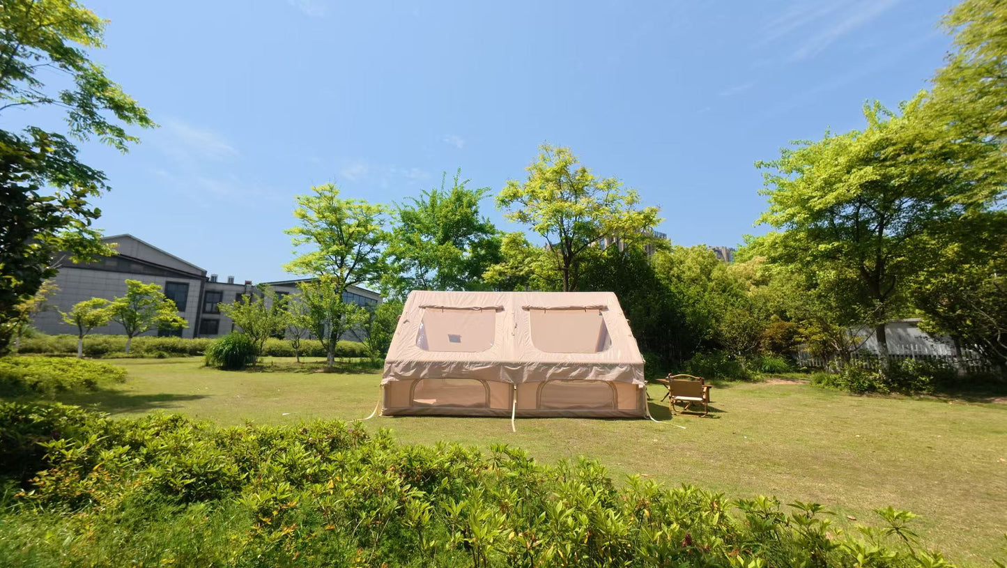 Inflatable Camping Tent - 9.8x13ft Waterproof Glamping Tent for 7-8 People - Beige