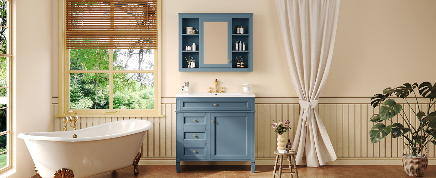 36'' Indigo Blue Bathroom Vanity with Medicine Cabinet & Sink