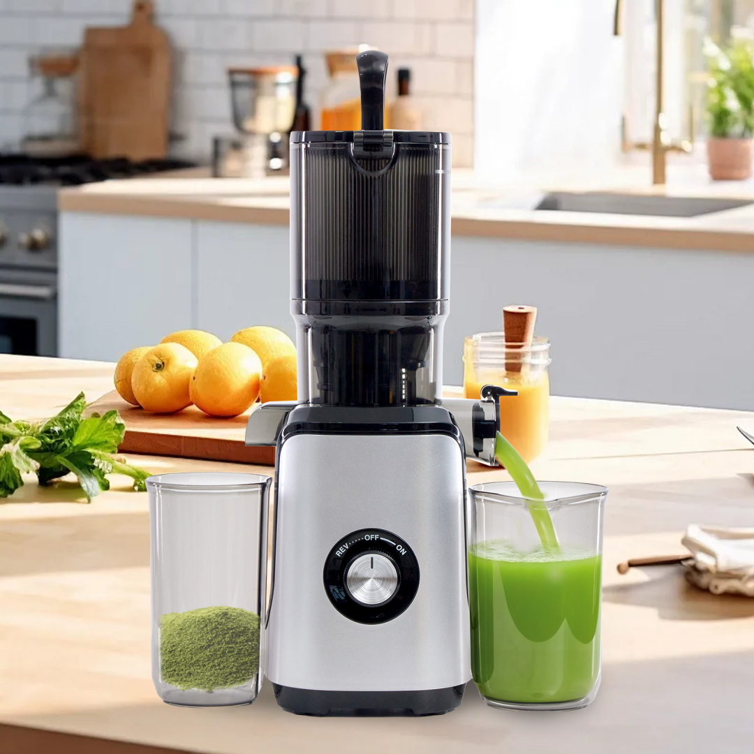 Cold Juicer with Wide Feeding Trough for Whole Fruits & Vegetables - Silver