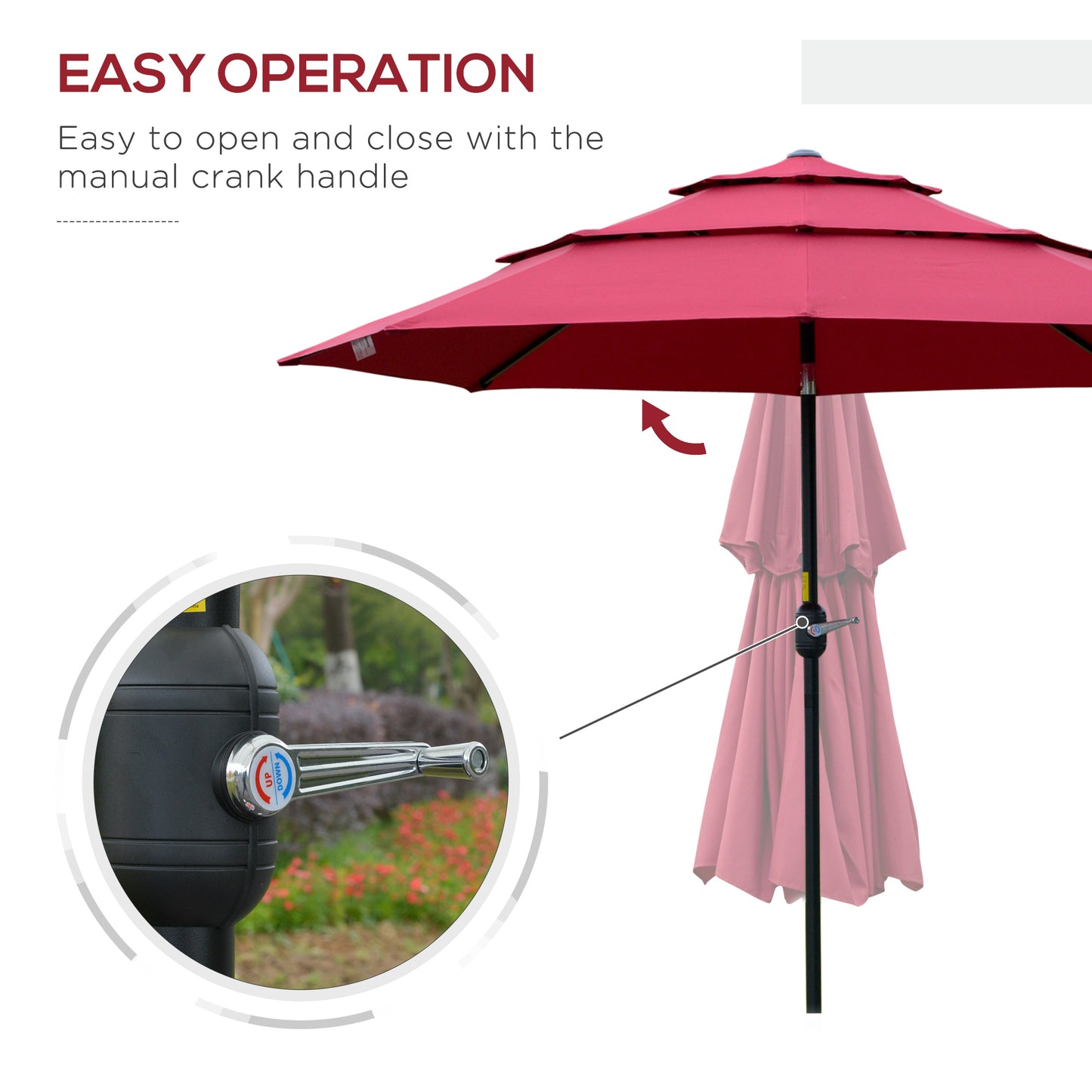 9FT Outdoor Market Umbrella with Crank & Tilt - Wine Red