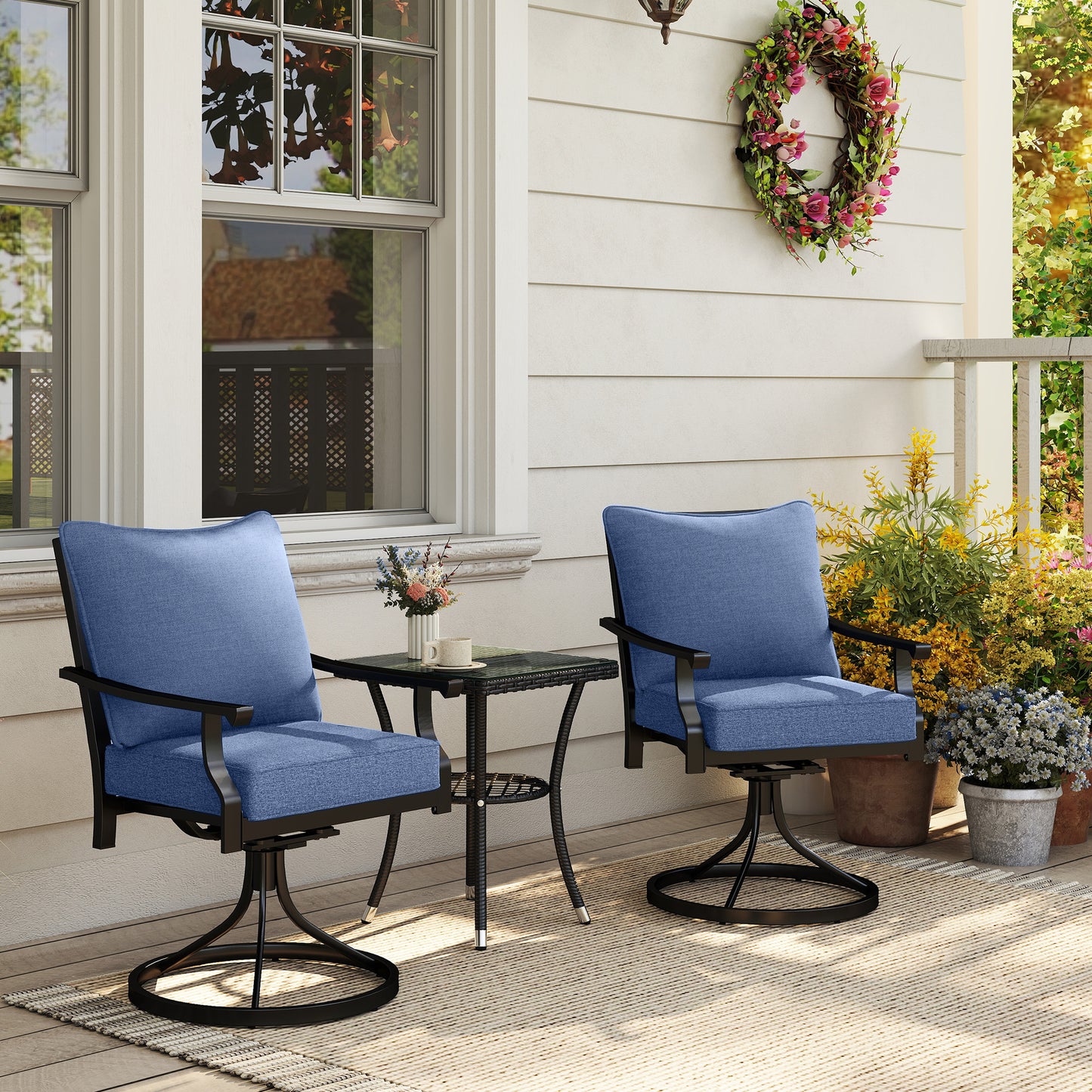 Outdoor Patio Chair Cushions Set of 2 - Blue Fade Resistant