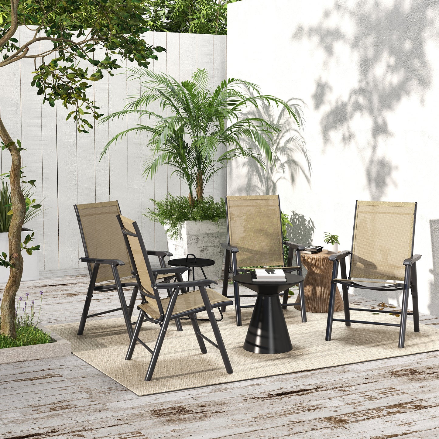 Set of 4 Outdoor Folding Chairs with Armrests - Light Mixed Brown
