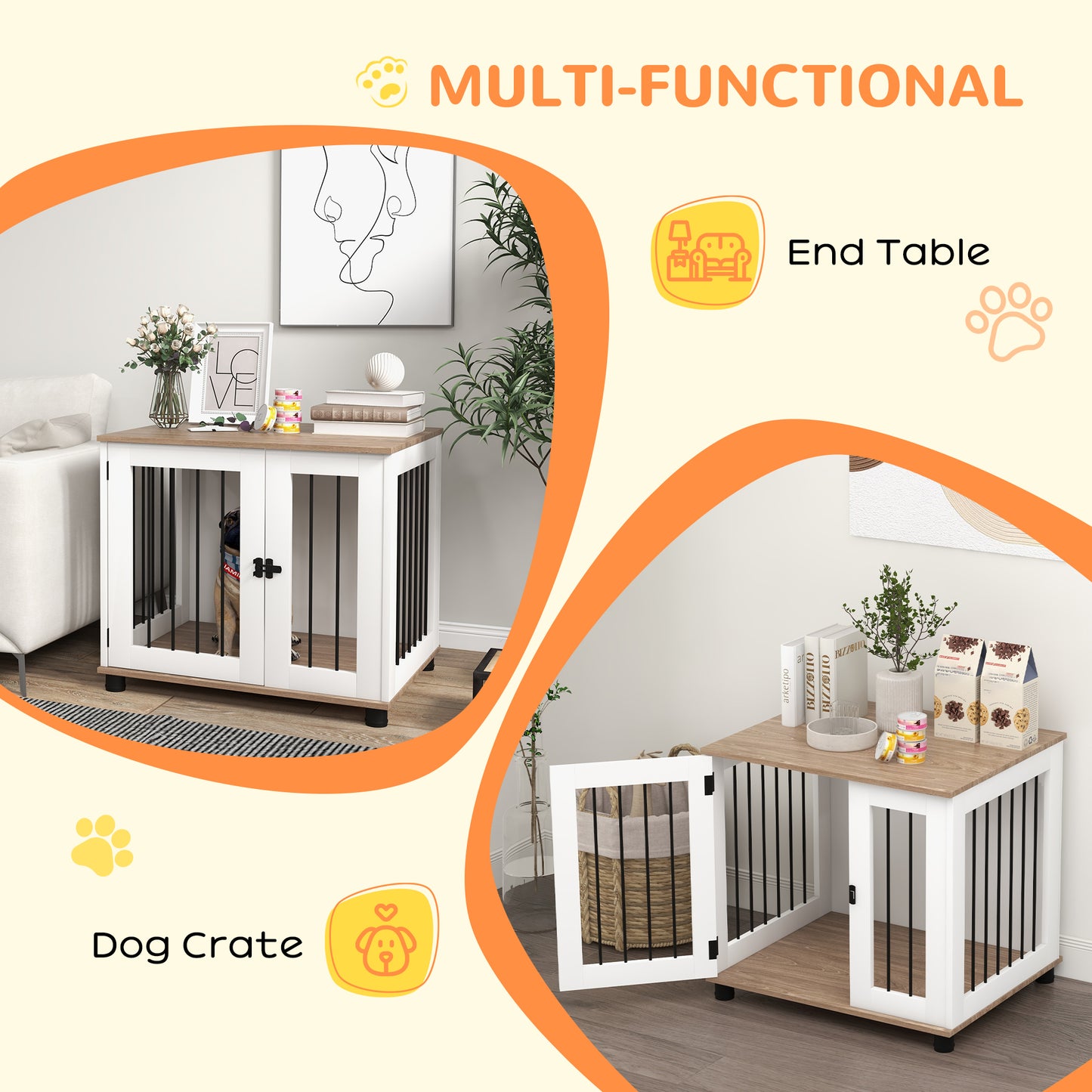 Dog Crate Side Table - Indoor Kennel with Lockable Door - Walnut Brown