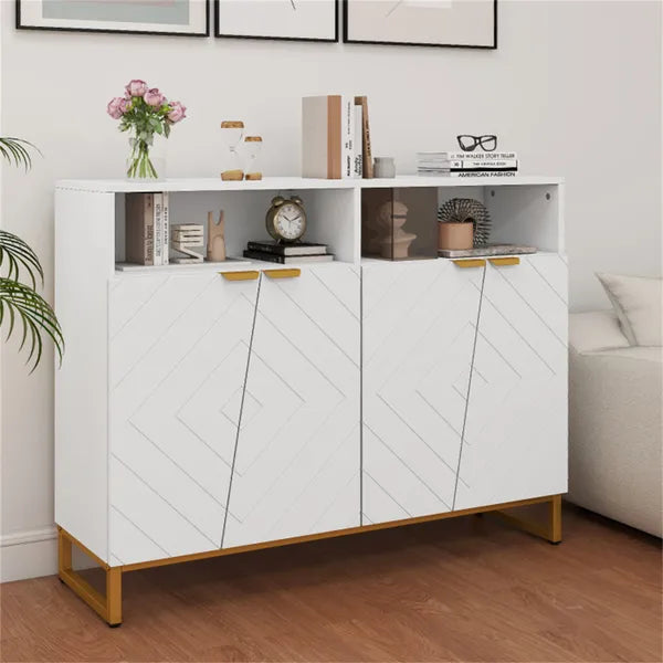 Modern White Sideboard with Irregular Doors & Gold Handles