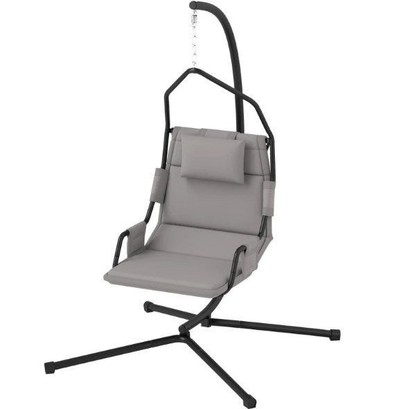 Hanging Swing Chair with Stand and Cushion - Black & Grey