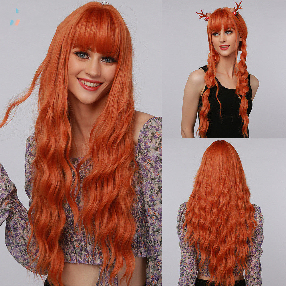 Long Bangs Curly Wig - 26 Inch Synthetic Hair