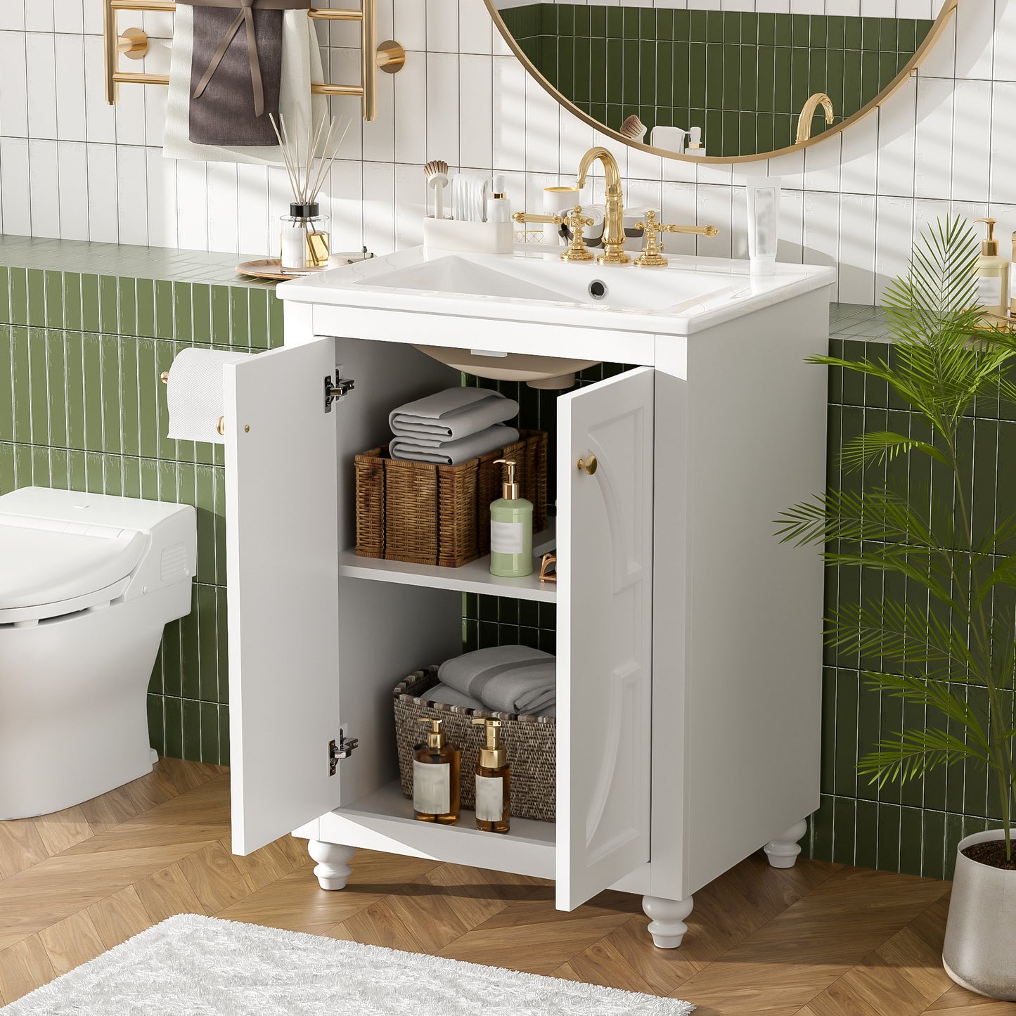 Modern 24" Bathroom Vanity with Ornate Design & Soft-Close Hinges - White