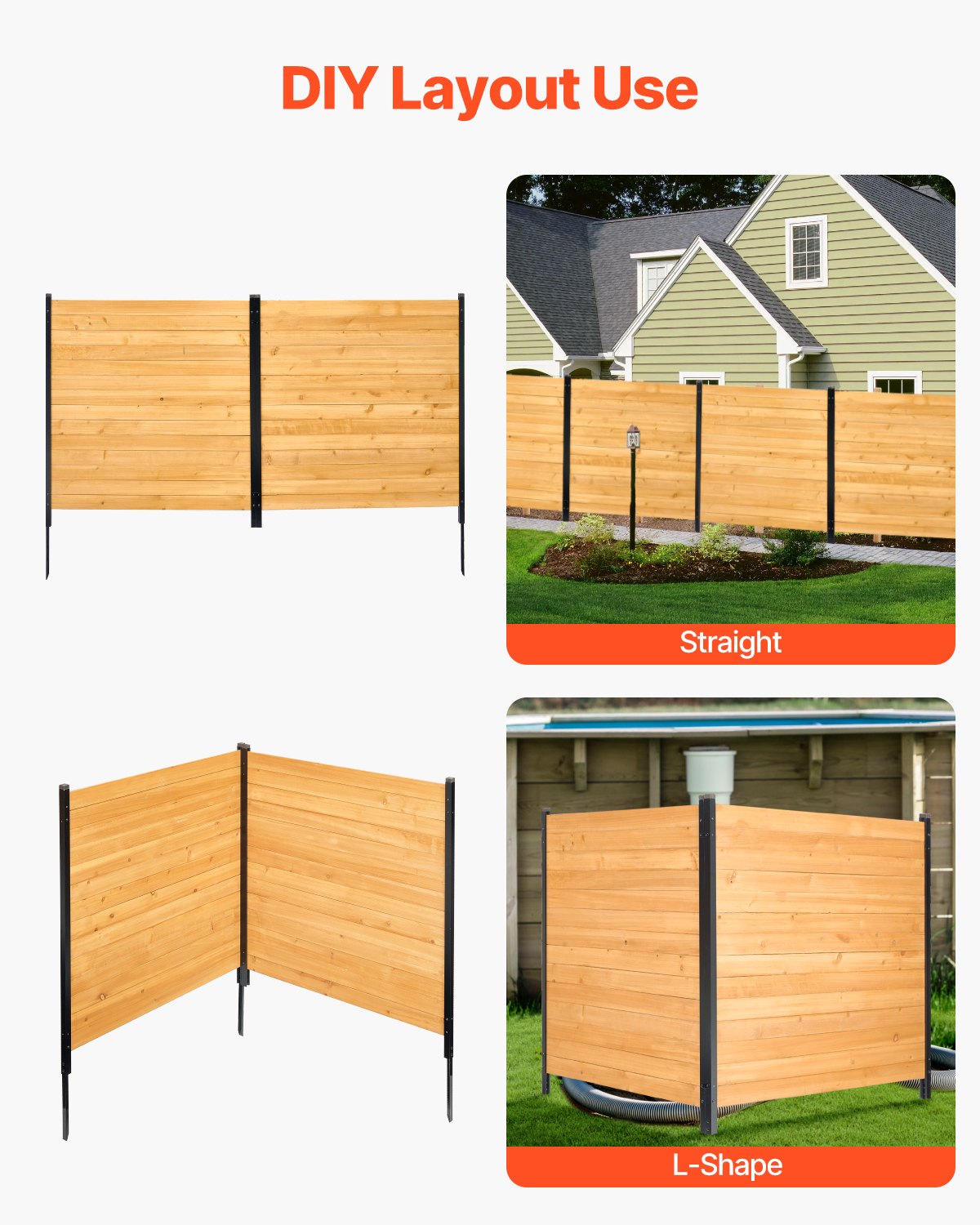 Wooden Privacy Fence 2 Panels - Natural Solid Wood Garden & Air Conditioner Cover 38' W x 42' L