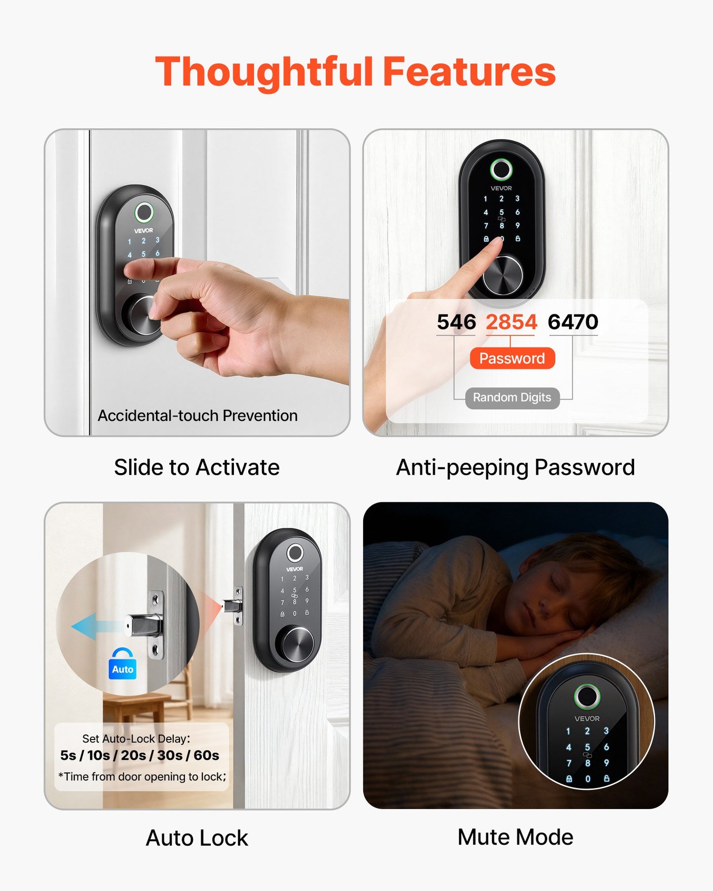 Keyless Fingerprint Door Lock with Touchscreen Auto-Lock & Key Access