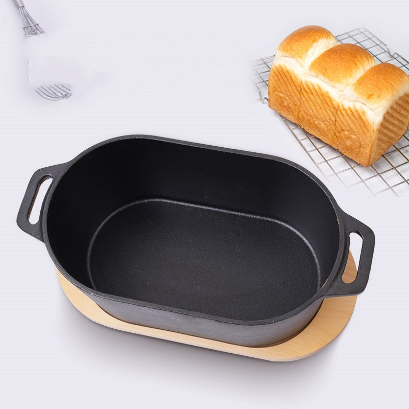 Cast Iron Bread Mold Baking Pan with Wooden Tray 26x16cm - Uncoated