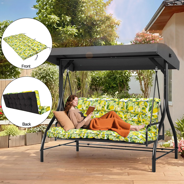 Outdoor Swing Cushions 63 Inch Waterproof 4-Inch Thick Replacement Seat with Backrest & Ties