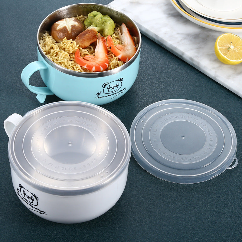 Stainless Steel Instant Noodle Bowl with Lid - Large Capacity, Portable Lunch Box for Adults