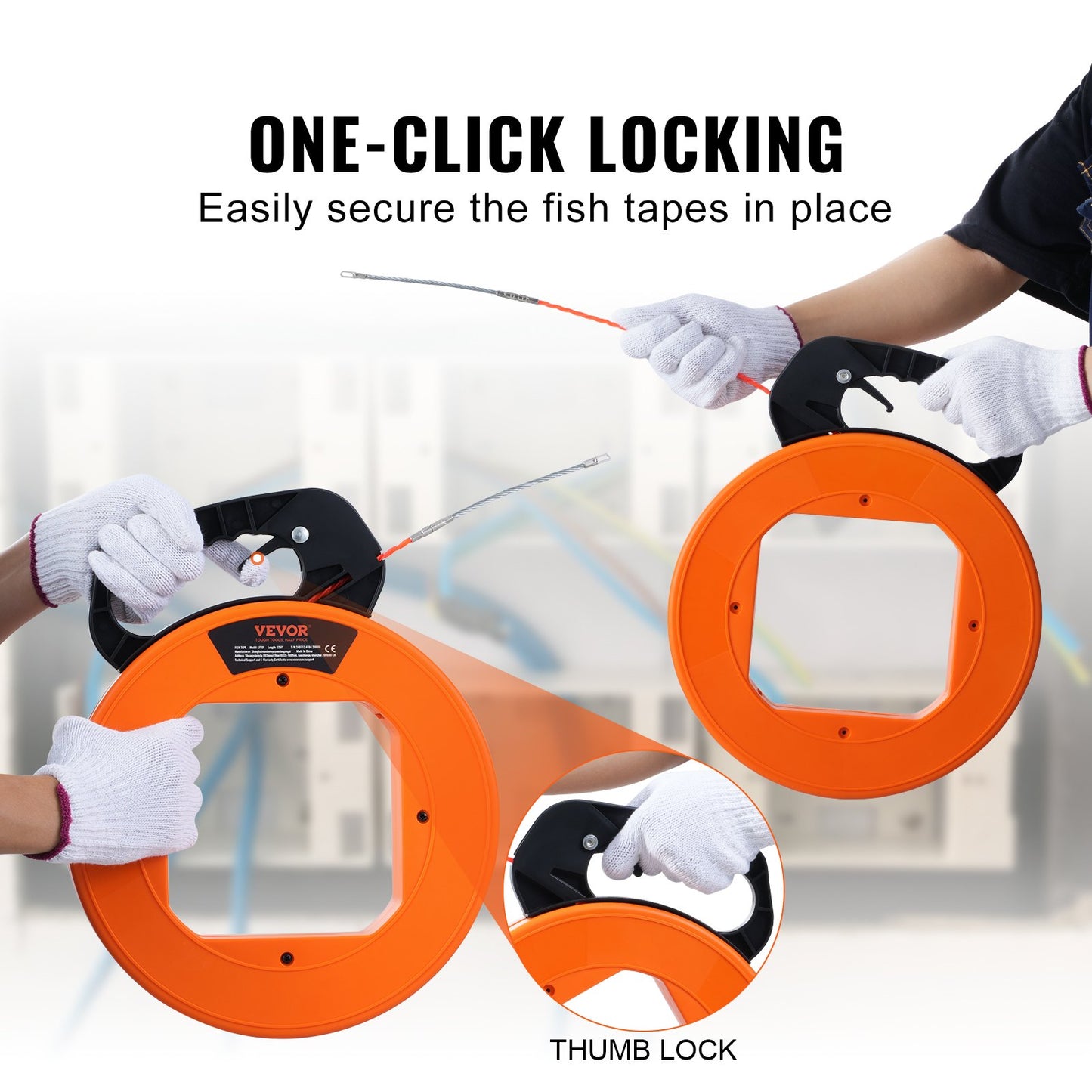 Fish Tape Wire Cable Line Puller 100 Ft 1/4 In PET Non-Conductive Cable Pulling Tool