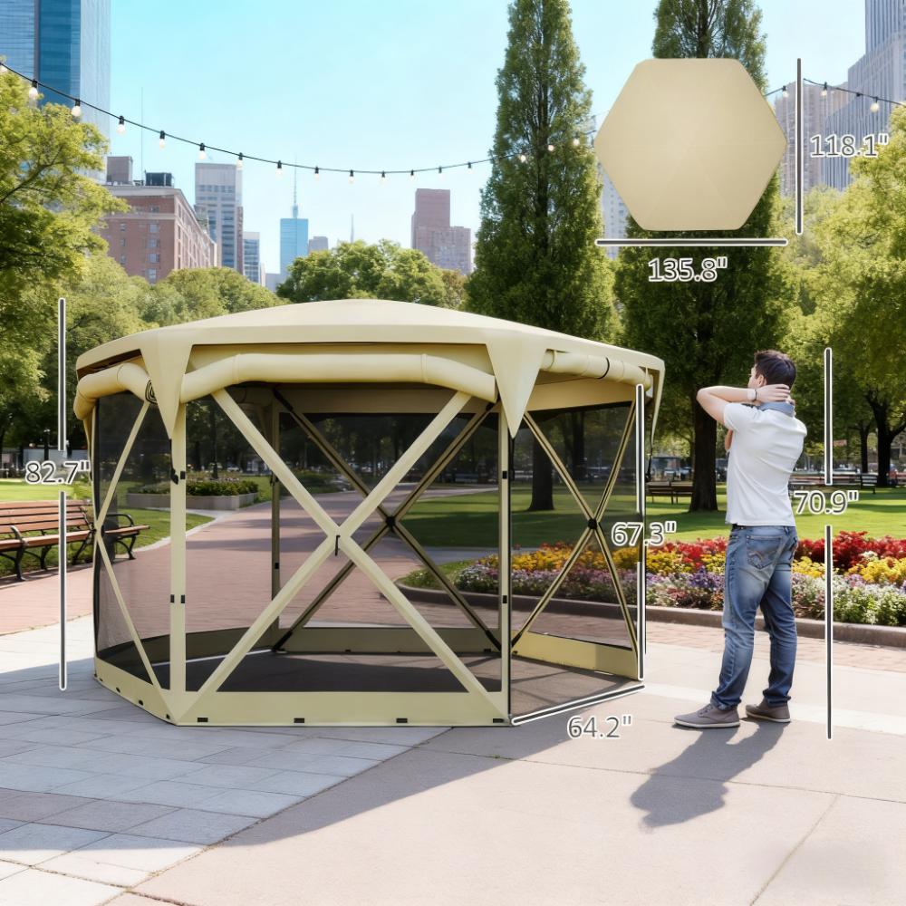 11x11 ft Pop-Up Gazebo Tent with Removable Roof Cover - Beige