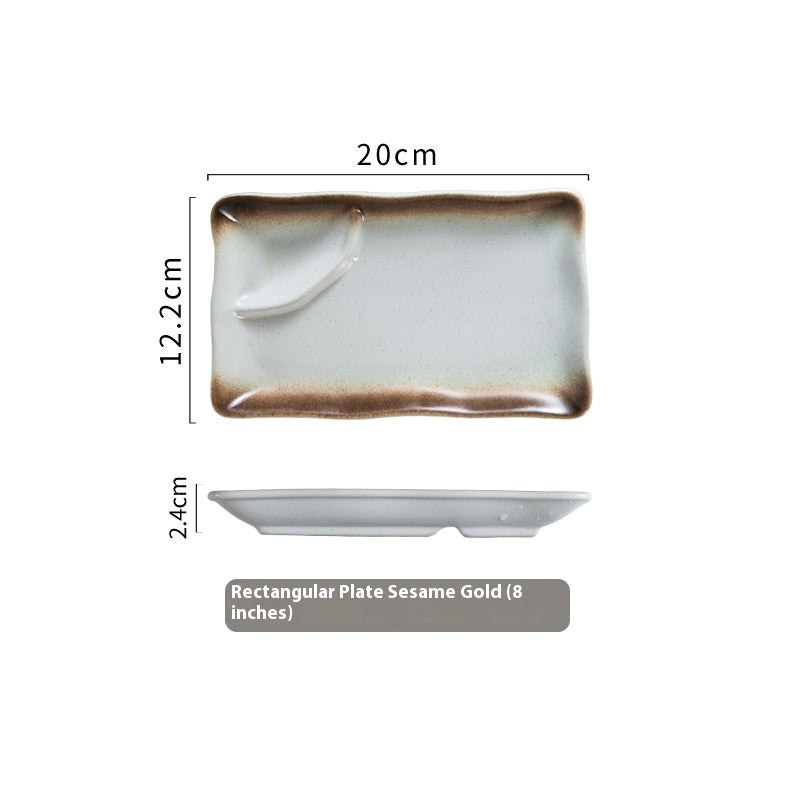 Rectangular Vinegar Dish & Dipping Grid Ceramic Plate for Kitchen