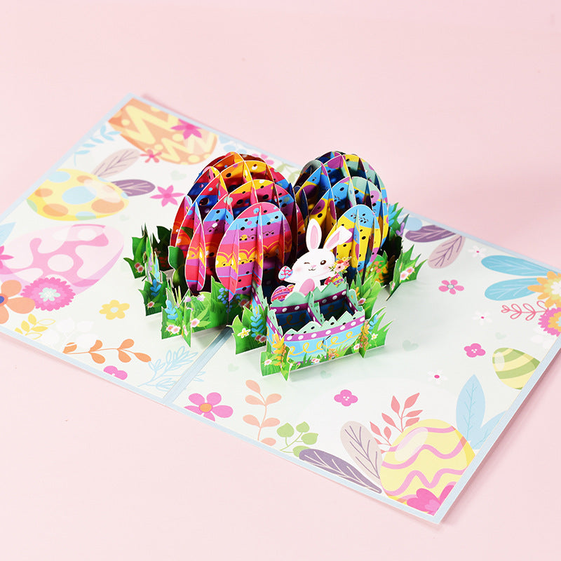 Easter Handmade 3D Pop-up Greeting Card with Rabbit and Eggs