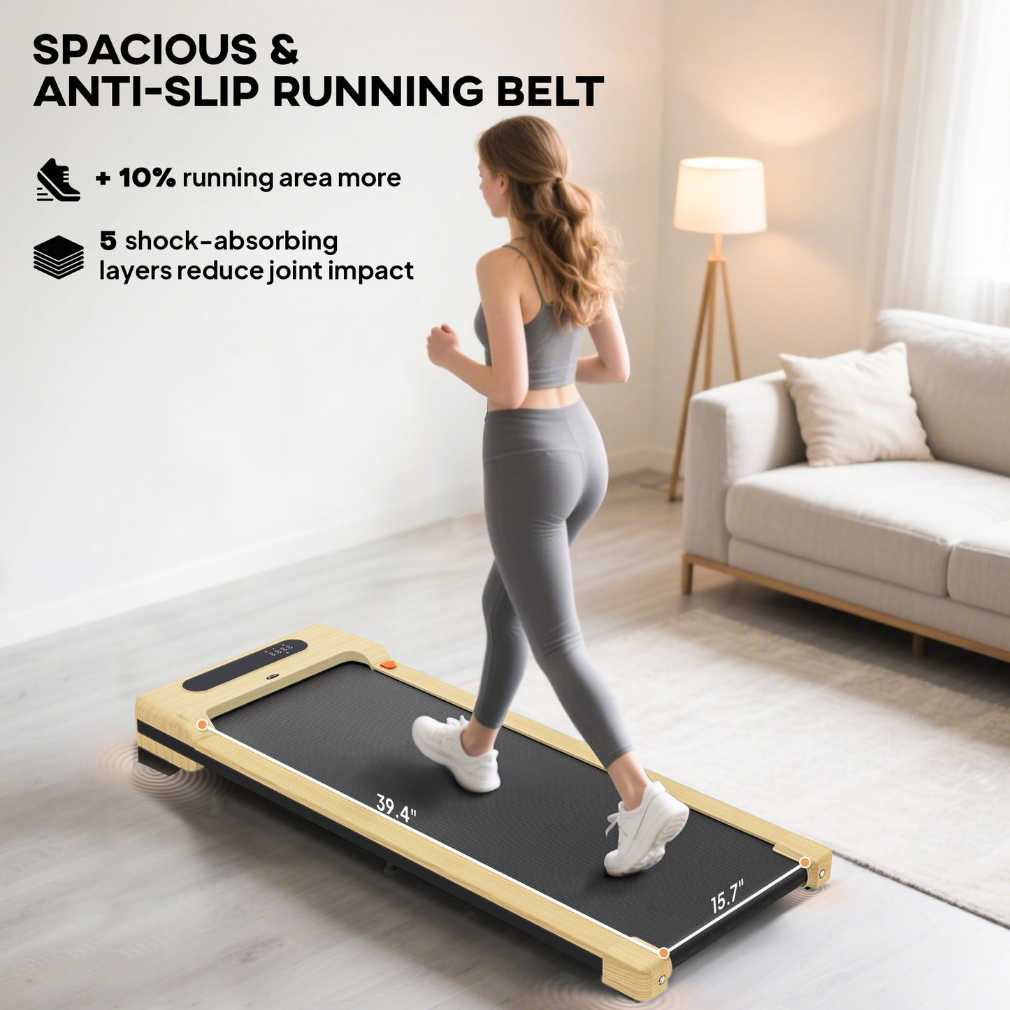 Under Desk Treadmill with Remote Control and LED Display - Natural Wood
