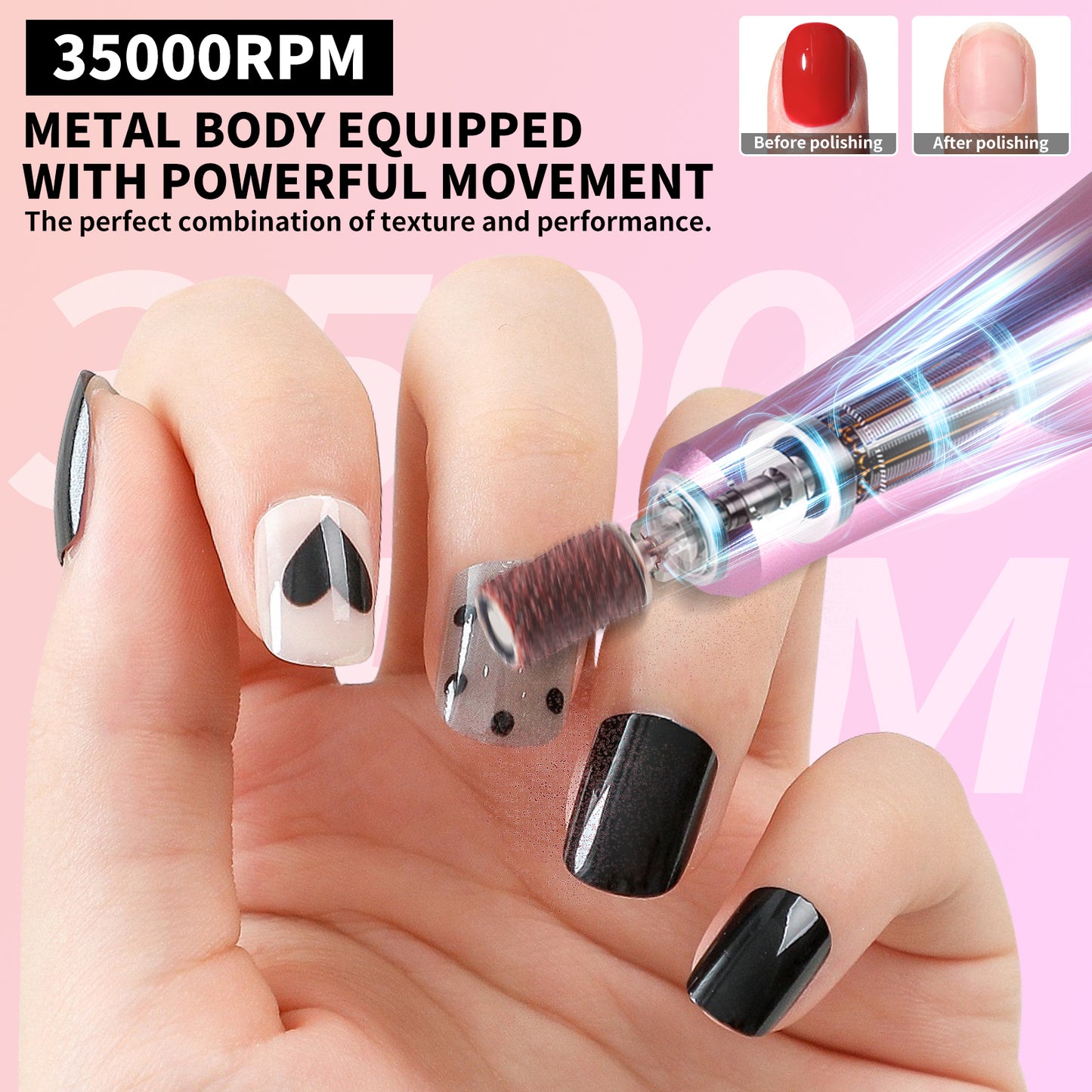 Portable Cordless Electric Nail Drill - 35000 RPM Professional E-File Kit