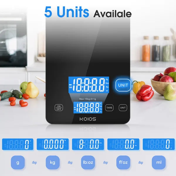 Digital Kitchen Scale - 33lb/15kg Precision with Tare Function