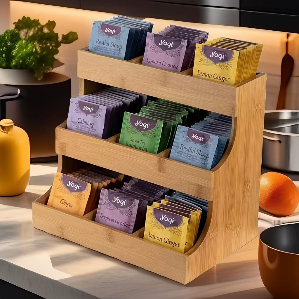 Wooden Tea Bag Organizer Holds 180 Bags - Multi-Use Storage Box