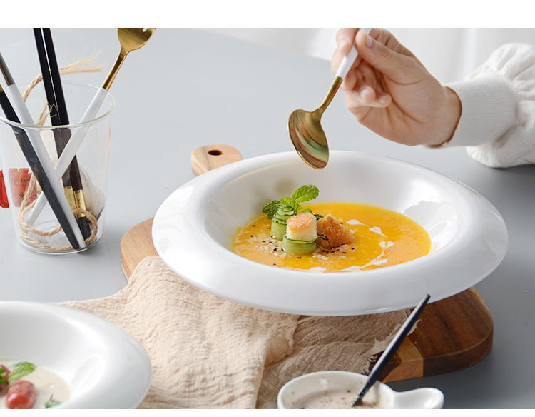White Ceramic Soup Plate Set - 8.5 & 10.5 Inch Round Dish for Kitchen