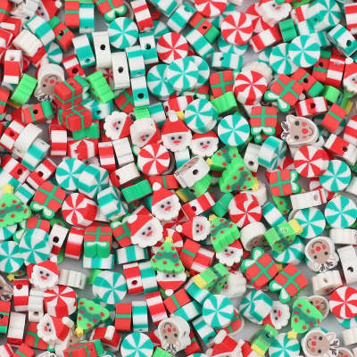 Christmas Soft Pottery Santa Claus Elk Beads - Holiday Craft Supplies