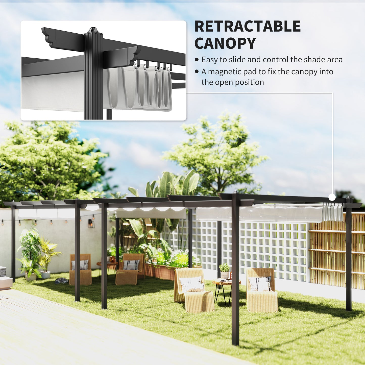 Aluminum Retractable Pergola Canopy - 13x13, White