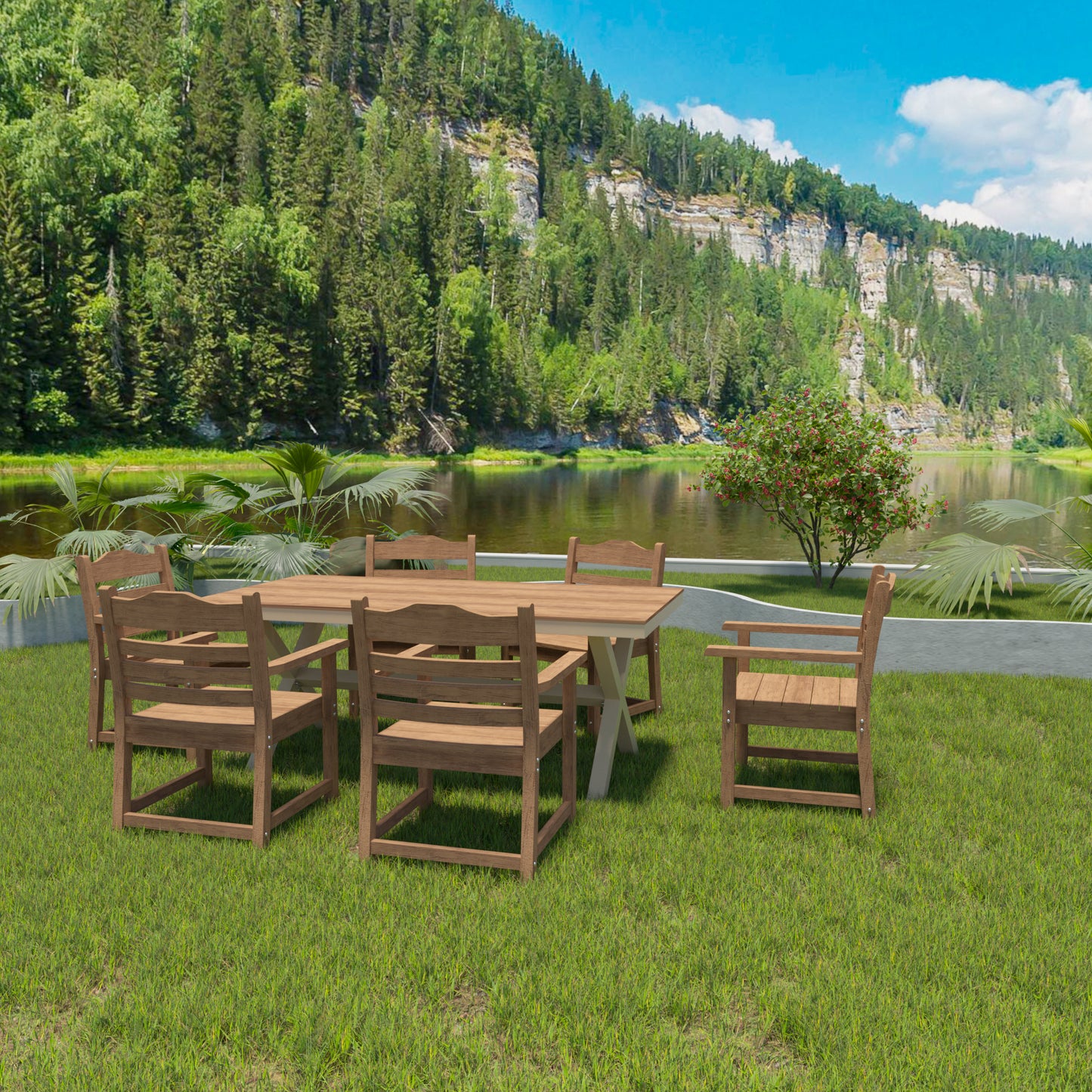 Patio Dining Chairs Set of 2 - Light Teak, Weather Resistant