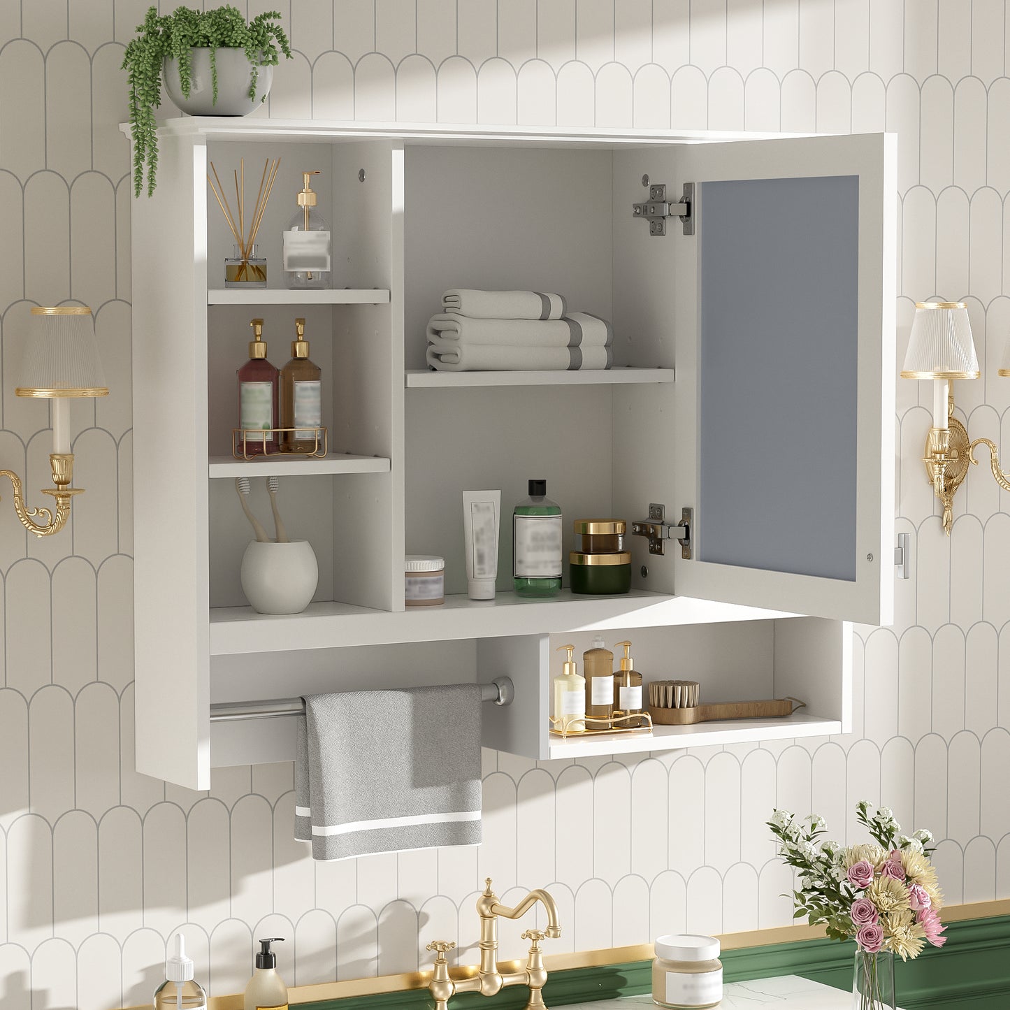 35 Inch Wall-Mount 2-in-1 Mirror Cabinet With Adjustable Shelves,