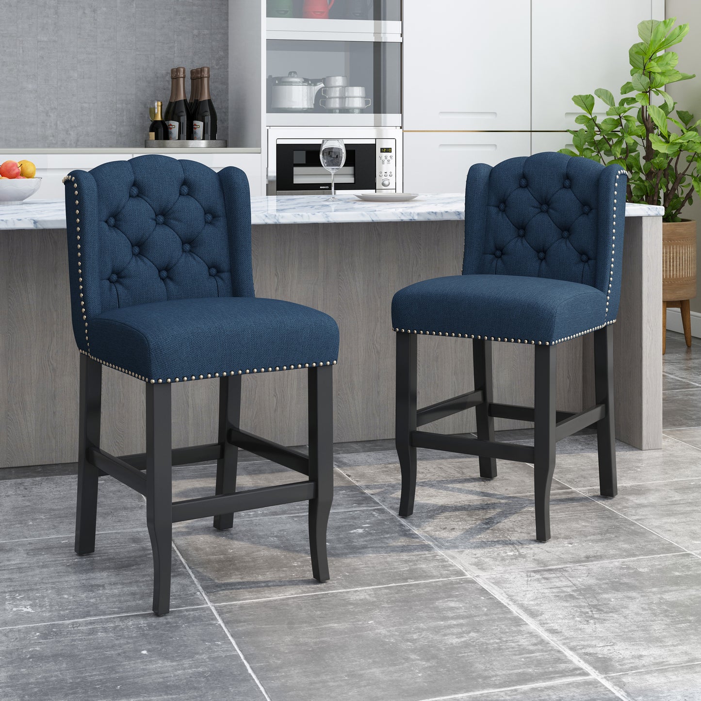 Vienna Contemporary Fabric Tufted Wingback 27 Inch Counter Stools,