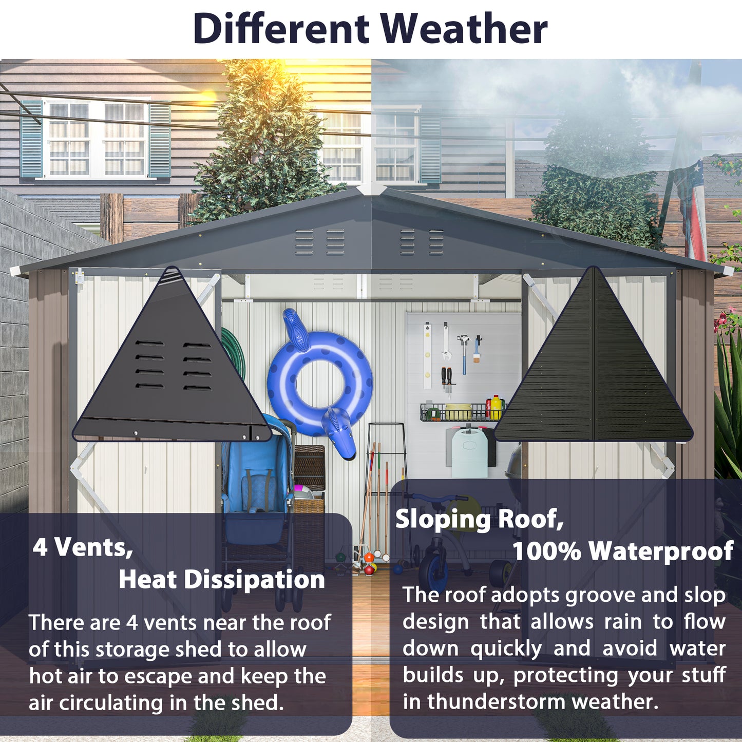 10' x 10' Metal Garden Storage Shed with Lockable Doors - Brown